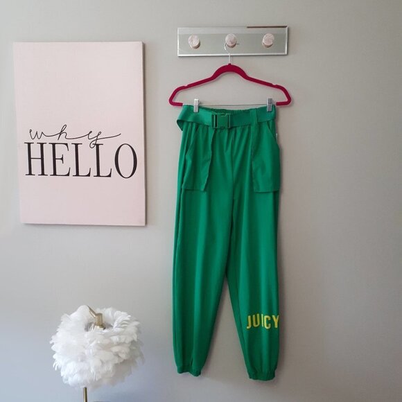 NWT Juicy Couture green belted elastic waist logo jogger track pants, S - Picture 4 of 7
